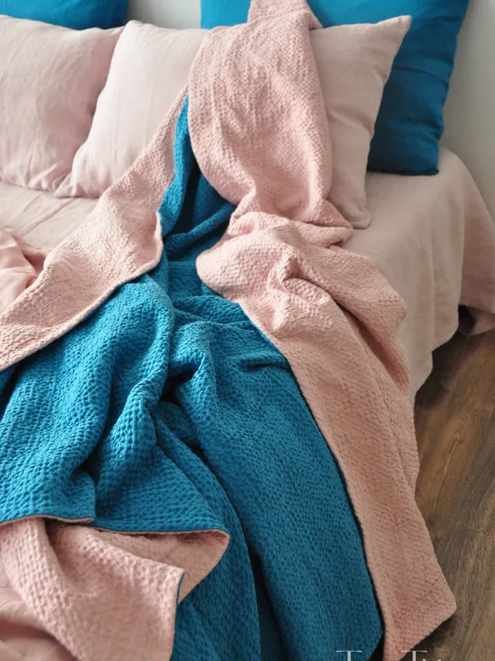 Double-sided waffle linen coverlet / Softened linen / Heavy weight / Twin, Full, Double, Queen, King, California King, Custom size bed cover