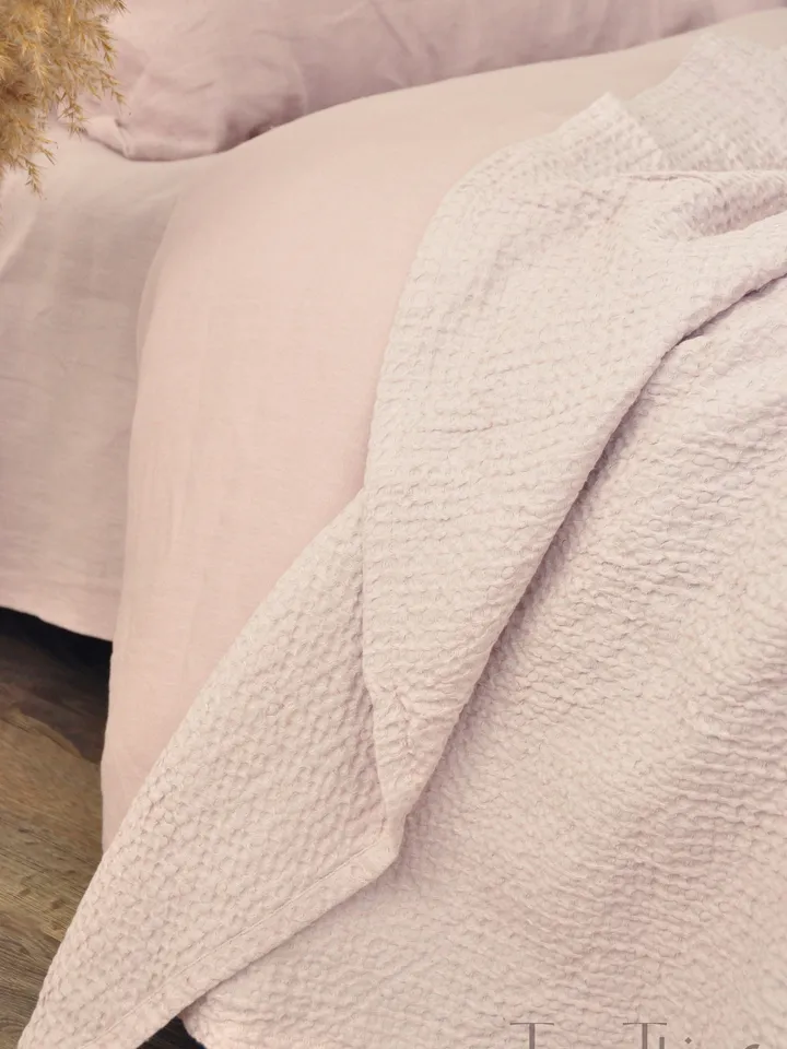 READY TO SHIP / Dusty pink waffle linen coverlet / Softened linen / Heavy weight / King, California King size bed cover