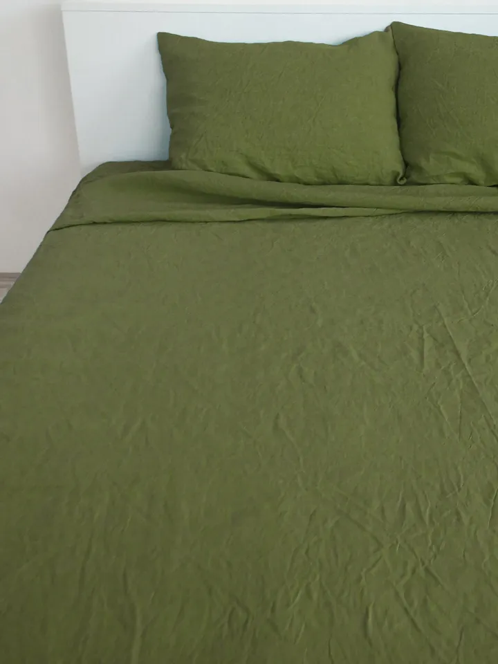 Olive linen flat sheet / 1 Flat sheet / Softened linen sheet / Stonewashed linen / Linen bedsheet / Farmhouse decor