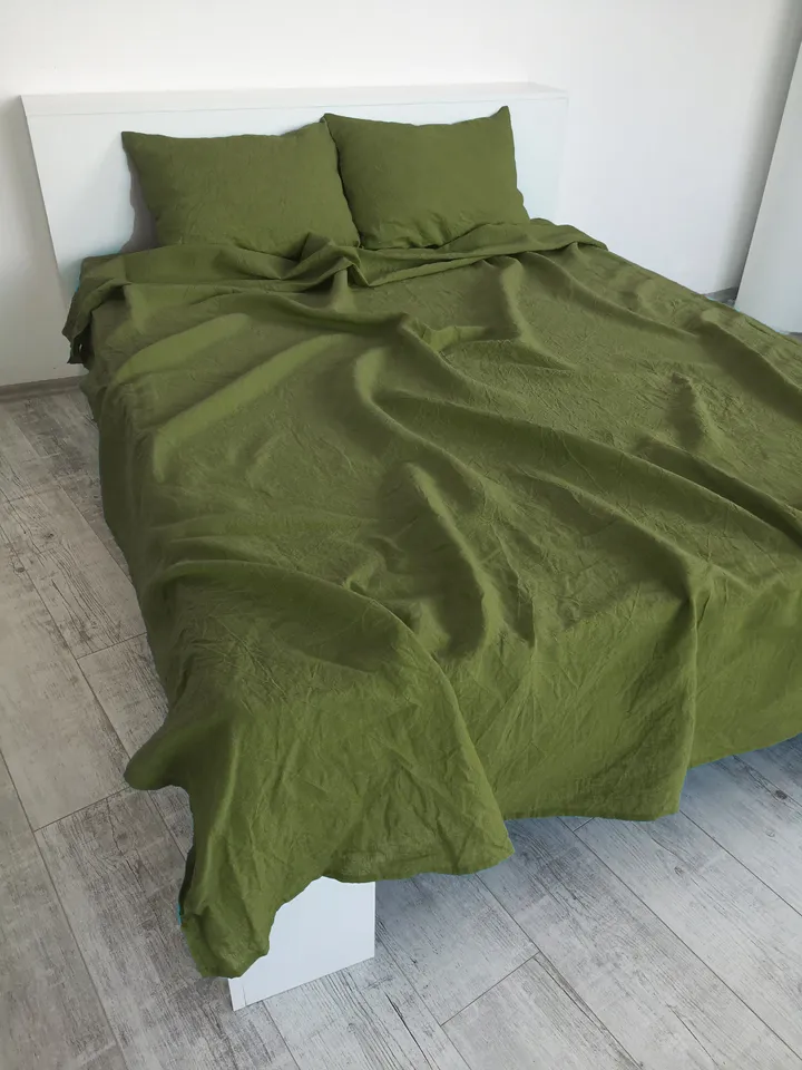 Olive linen flat sheet / 1 Flat sheet / Softened linen sheet / Stonewashed linen / Linen bedsheet / Farmhouse decor