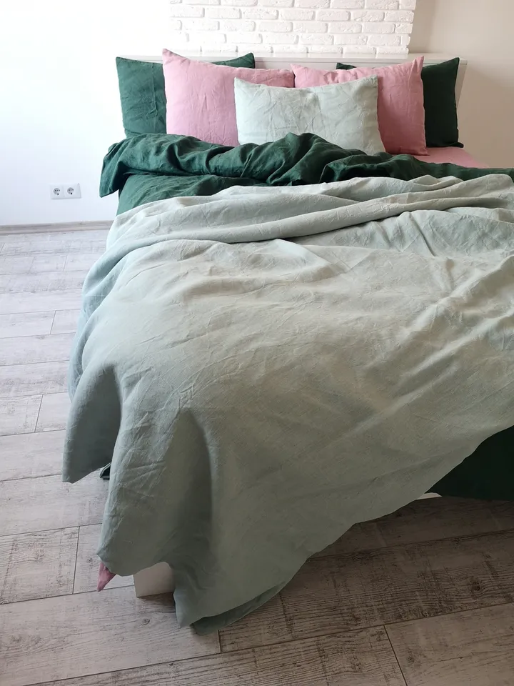 READY TO SHIP / Sea glass single layered linen coverlet / Softened linen / Heavy weight / Custom size bed throw / Blue blanket
