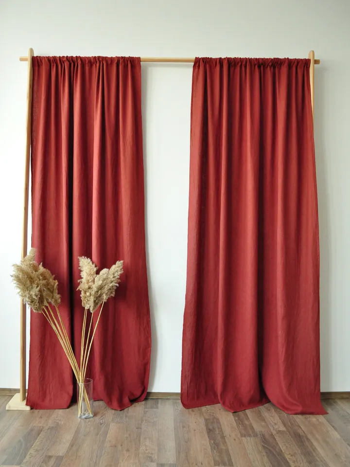 READY TO SHIP / Redwood linen curtains with or without cotton lining / 2 panels / Stonewashed / Medium weight linen /Rod pocket hanging type