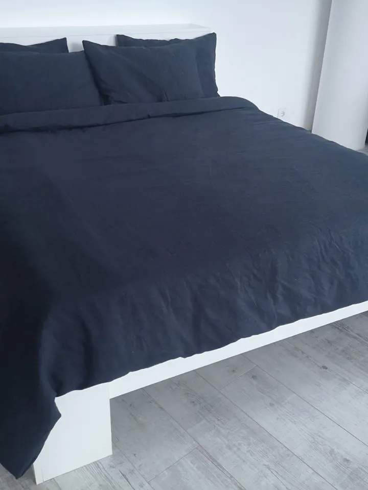 Charcoal linen duvet cover / 1 duvet cover / Softened linen / Washed black comforter cover / Quilt cover / Coconut buttons / Ribbon ties