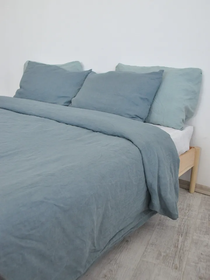 READY TO SHIP / Dusty blue linen duvet cover / Queen/IKEAKing size / Softened linen / Comforter cover / Hidden closure