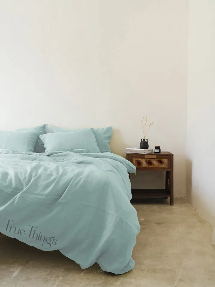 READY TO SHIP / Sea glass linen duvet cover / 1 Queen duvet cover / Softened linen / Blue green comforter cover / Hidden transparent buttons