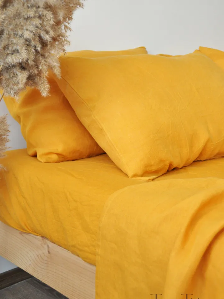 Turmeric linen flat sheet / 1 Flat sheet / Softened linen sheet / Stonewashed linen / Linen bedsheet /Farmhouse decor