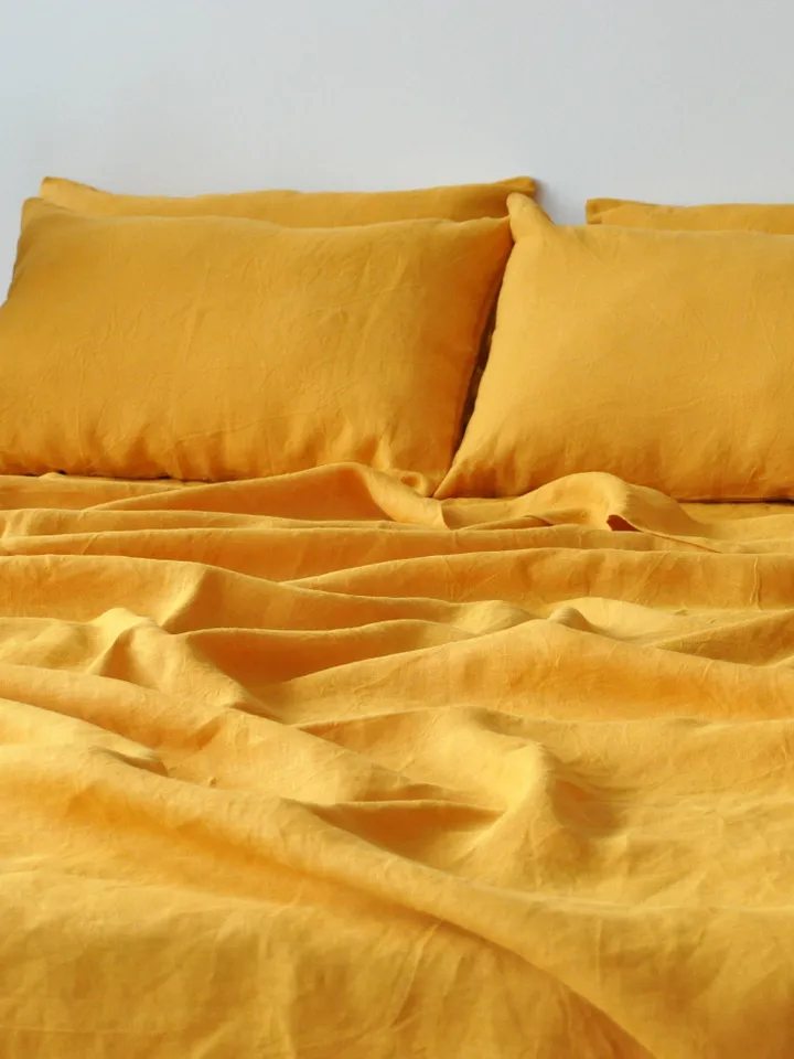 Turmeric linen flat sheet / 1 Flat sheet / Softened linen sheet / Stonewashed linen / Linen bedsheet /Farmhouse decor