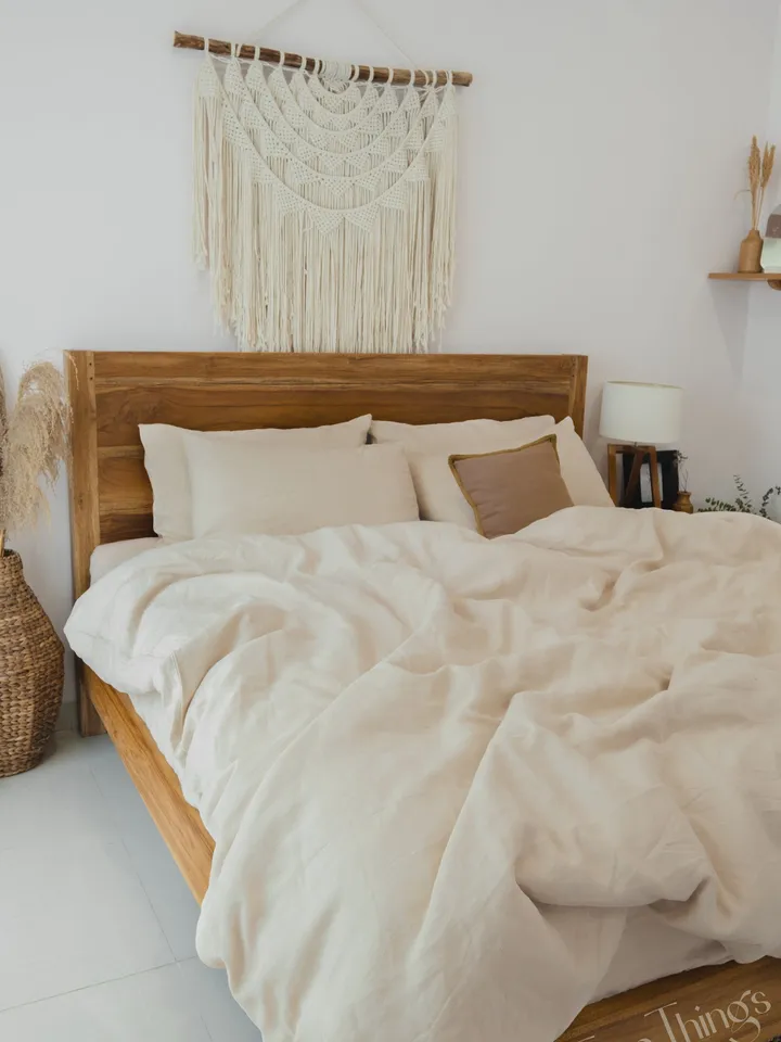 Beige linen bedding set / 1 Duvet cover + 2 Pillowcases / Softened linen / Comforter cover set / Quilt cover set / Hidden closure