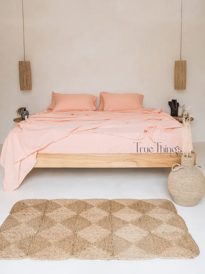 Peach linen flat sheet / 1 Flat sheet / Softened linen sheet / Stonewashed linen / Linen bedsheet / Farmhouse decor