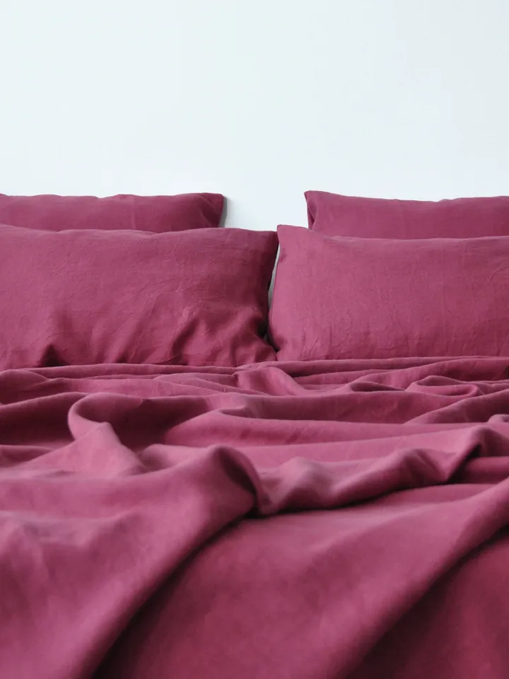 Raspberry linen fitted sheet / 1 Fitted sheet / Softened linen sheet / Linen bedsheet / Red fitted sheet washed linen
