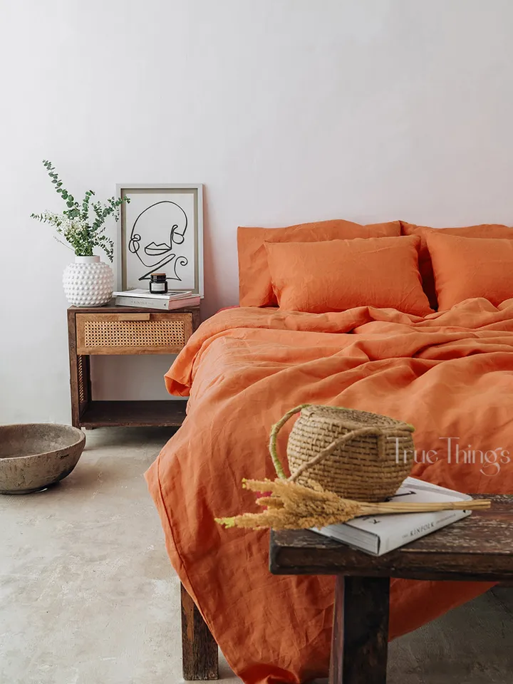 READY TO SHIP / Burnt orange linen duvet cover / Double duvet cover / Softened linen / Burnt orange comforter cover / Quilt cover