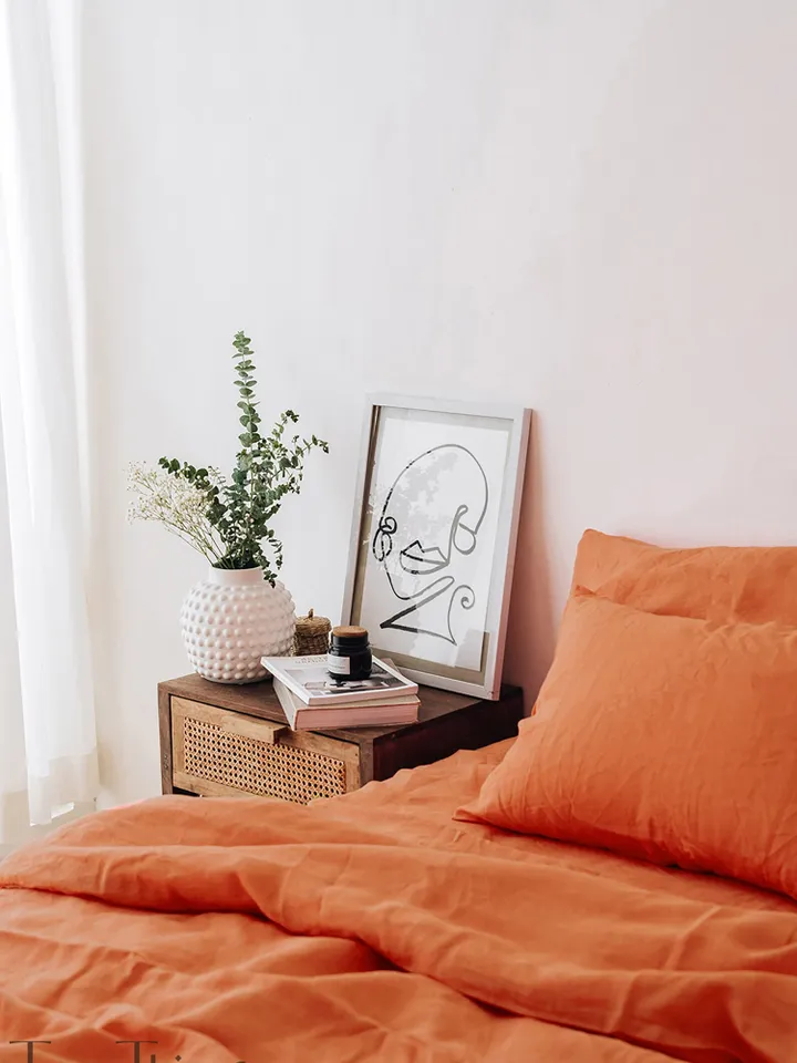 READY TO SHIP / Burnt orange linen duvet cover / Double duvet cover / Softened linen / Burnt orange comforter cover / Quilt cover