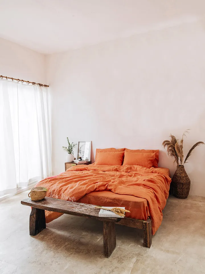 READY TO SHIP / Burnt orange linen duvet cover / Double duvet cover / Softened linen / Burnt orange comforter cover / Quilt cover