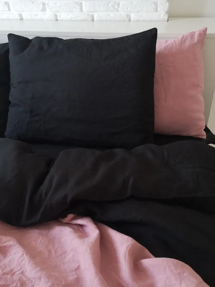 Black linen duvet cover / 1 duvet cover / Softened linen / Black comforter cover / Hidden closure / Ribbon ties / Zipper