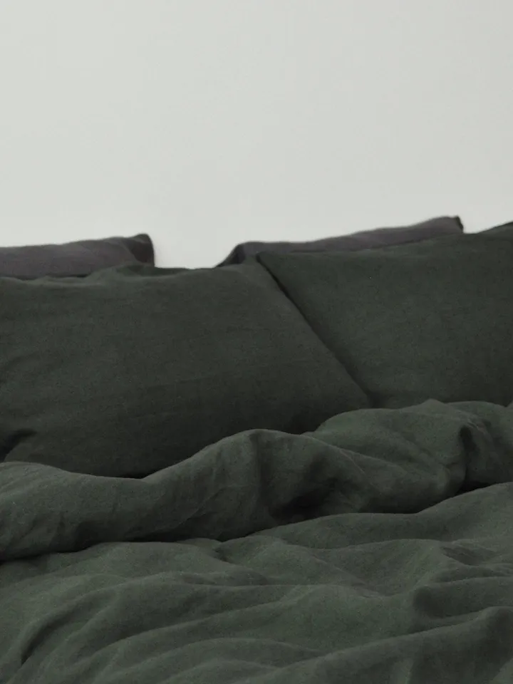 Charcoal green linen bedding set / 1 Duvet cover + 2 Pillowcases / Softened linen bedding / Comforte cover set / Quilt cover set