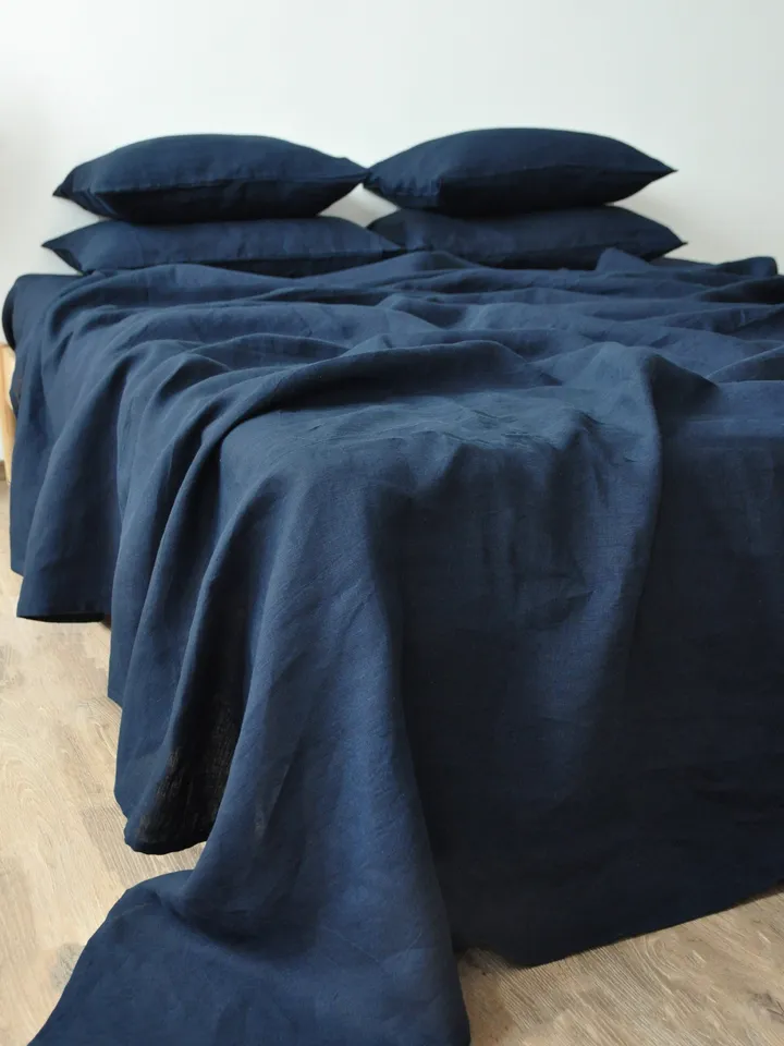 Navy linen flat sheet / 1 Flat sheet / Softened linen sheet / Stonewashed linen / Linen bedsheet / Farmhouse decor