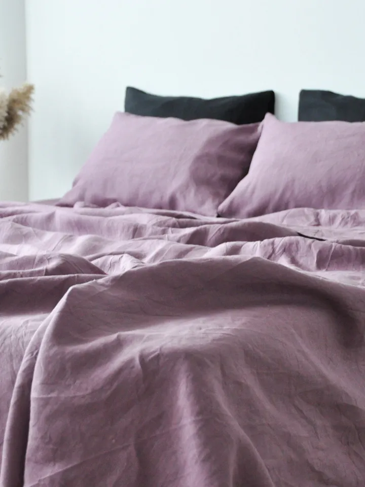 Mauve linen fitted sheet / 1 Fitted sheet / Softened linen sheet / Stonewashed linen / Linen bedsheet /