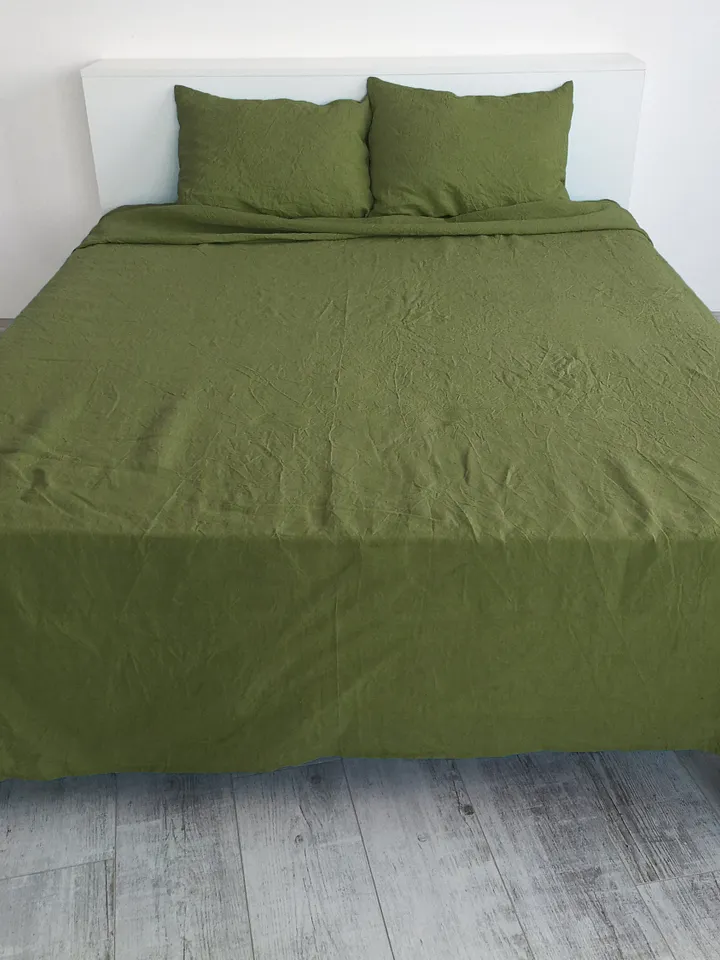 Olive linen flat sheet / 1 Flat sheet / Softened linen sheet / Stonewashed linen / Linen bedsheet / Farmhouse decor