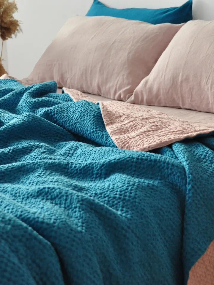 Double-sided waffle linen coverlet / Softened linen / Heavy weight / Twin, Full, Double, Queen, King, California King, Custom size bed cover