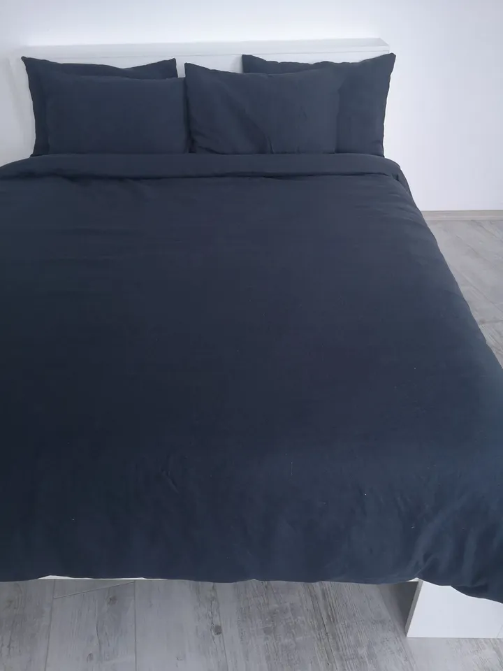 Charcoal linen duvet cover / 1 duvet cover / Softened linen / Washed black comforter cover / Quilt cover / Coconut buttons / Ribbon ties