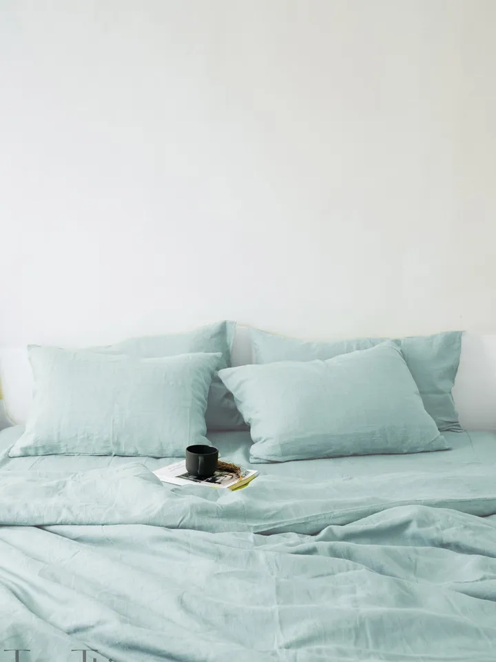 READY TO SHIP / Sea glass linen duvet cover / 1 Queen duvet cover / Softened linen / Blue green comforter cover / Hidden transparent buttons