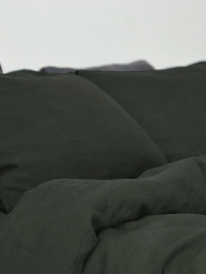 Charcoal green linen bedding set / 1 Duvet cover + 2 Pillowcases / Softened linen bedding / Comforte cover set / Quilt cover set