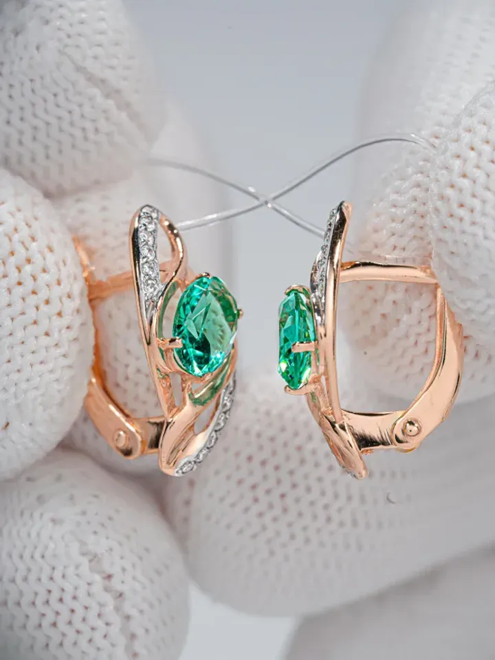 Earrings silver 925, gold plated 585, with paraiba and cubic zirconia