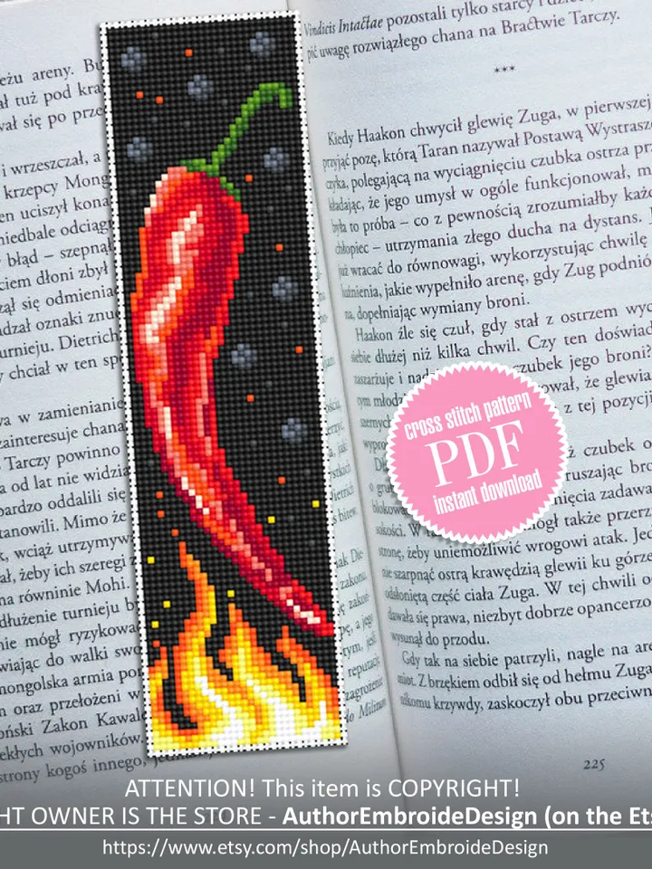 Funny bookmark cross stitch pattern download PDF Hot chili pepper cross stitch chart, Digital bookmark pattern PDF, Kitchen embroidery #B148