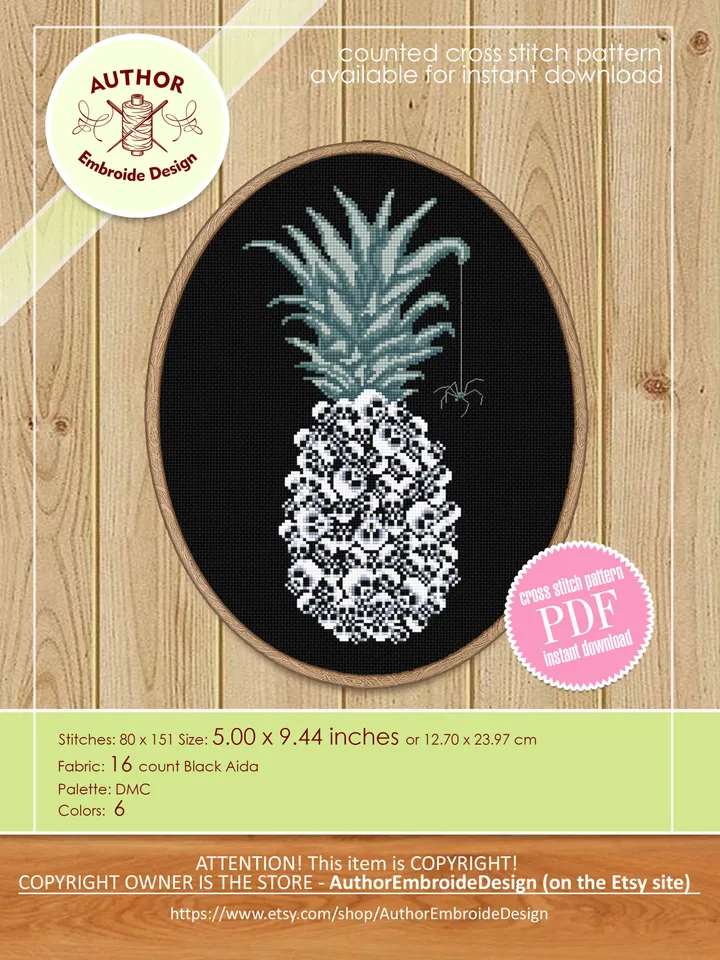Pineapple skull cross stitch pattern download PDF Gothic cross stitch chart, Halloween skulls embroidery PDF Gothic halloween Skull art #H56