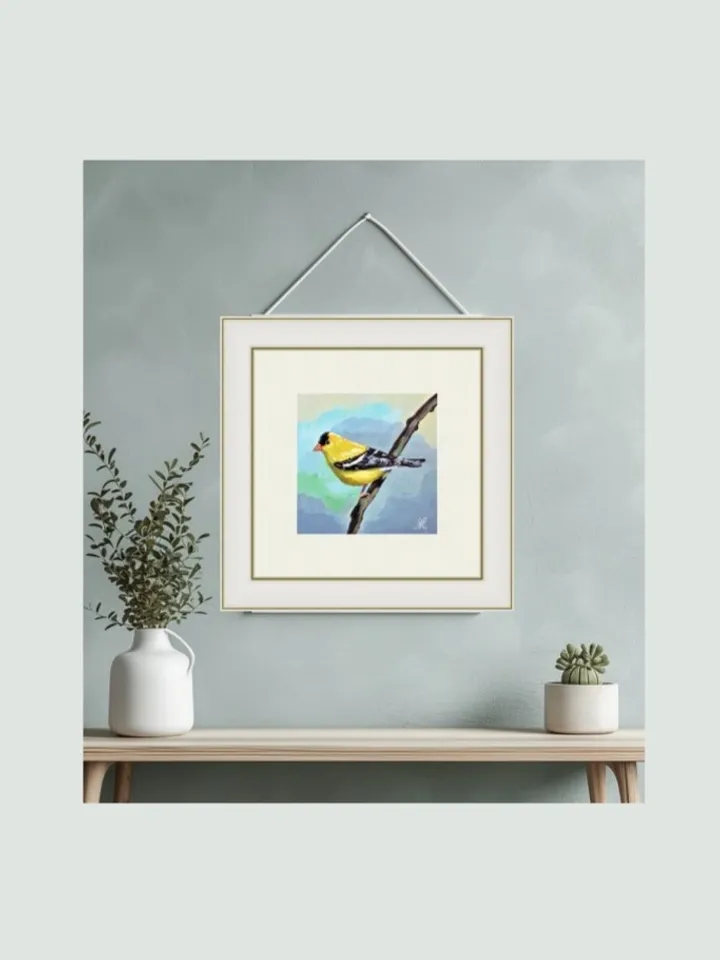 Original Oil Painting Yellow Bird Artwork Miniature Home Decor