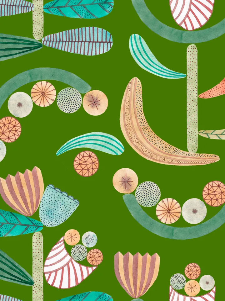 Seamless pattern Geometry watercolor plants SET 3