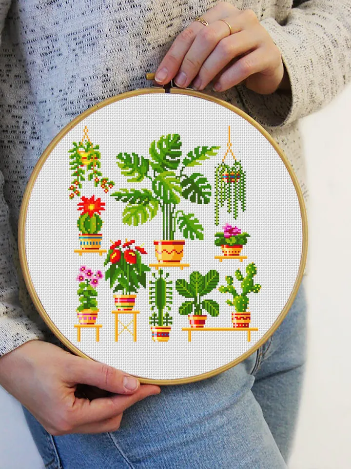 House plants cross stitch pattern PDF download Floral cross stitch chart, Sampler plants pattern digital PDF, Plants lover gift #P8
