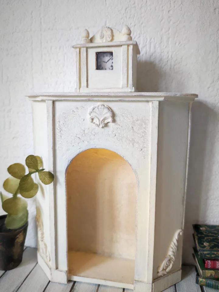 Vintage Miniature Fireplace with Backlight 1/6 -1/12 scale milky white