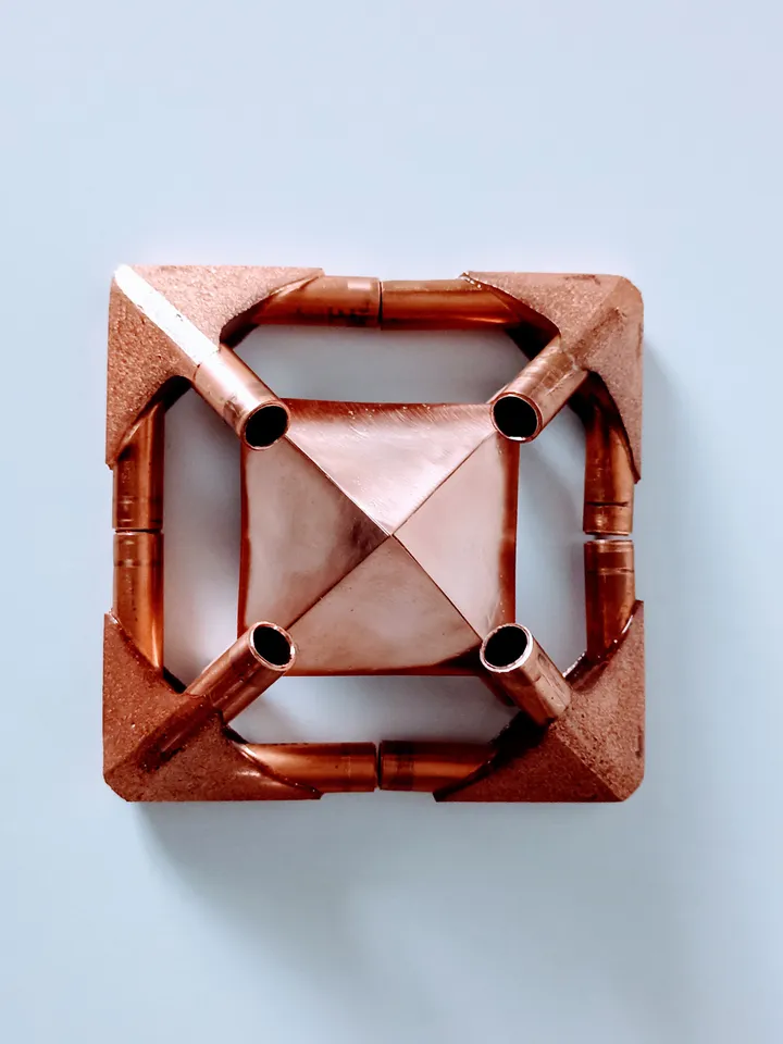 Set of copper connectors for the pyramid of healing and meditation. For pipes with an outer diameter of 3/8 inch