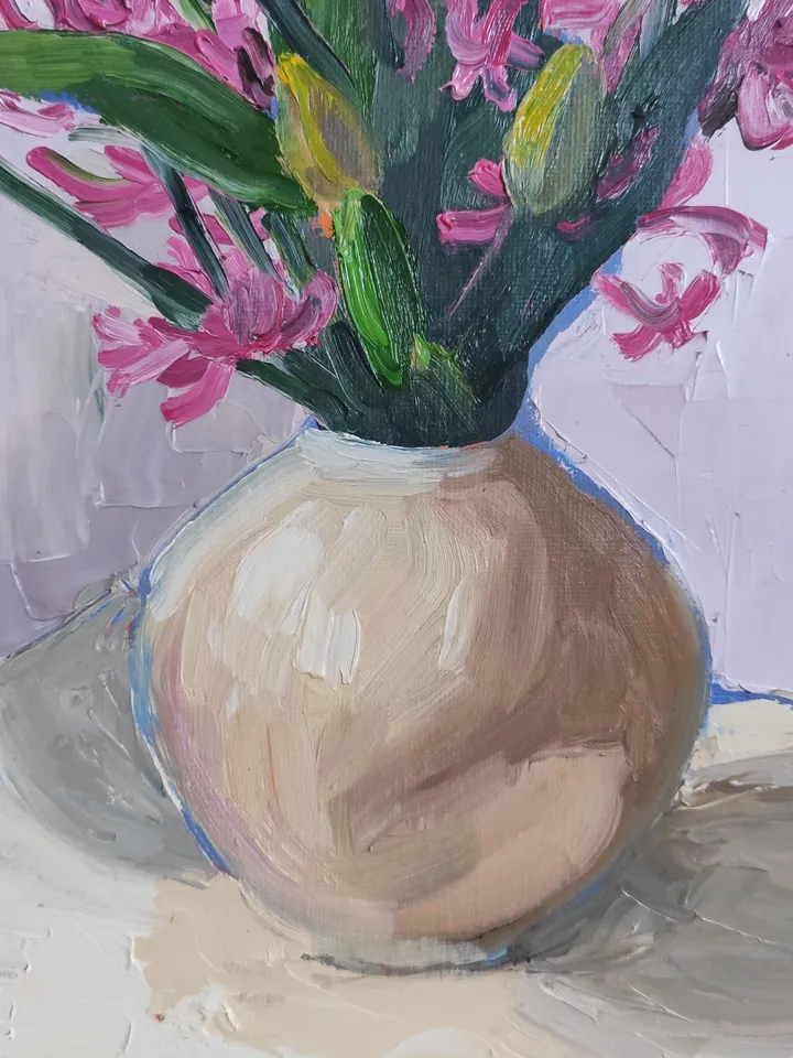 Oil painting on canvas flowers in a vase