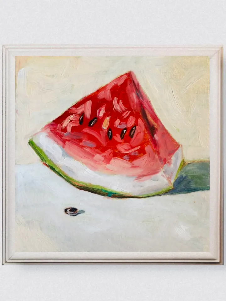 Watermelon original oil painting handmade wall art 6x6 inches