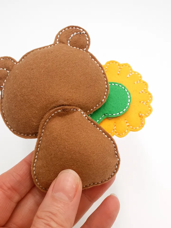 ITH Bear with Sunflower Embroidery Design, Felt Stuffed Animal Teddy & Flower Toy Pattern, 4x4 Hoop Digital File