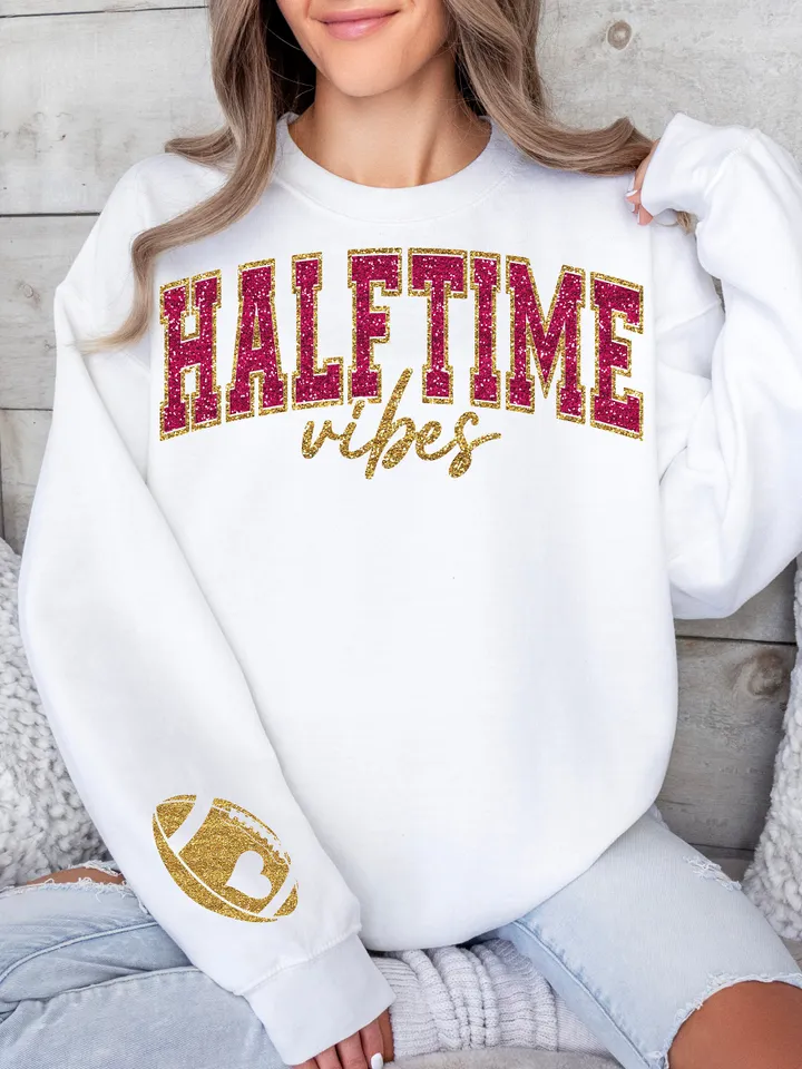 Halftime Vibes PNG, Game Day PNG, Sparkly Faux Sequins Superbowl Png, Game Day Shirt Design, Trendy Superbowl Png, Sleeve Sublimation