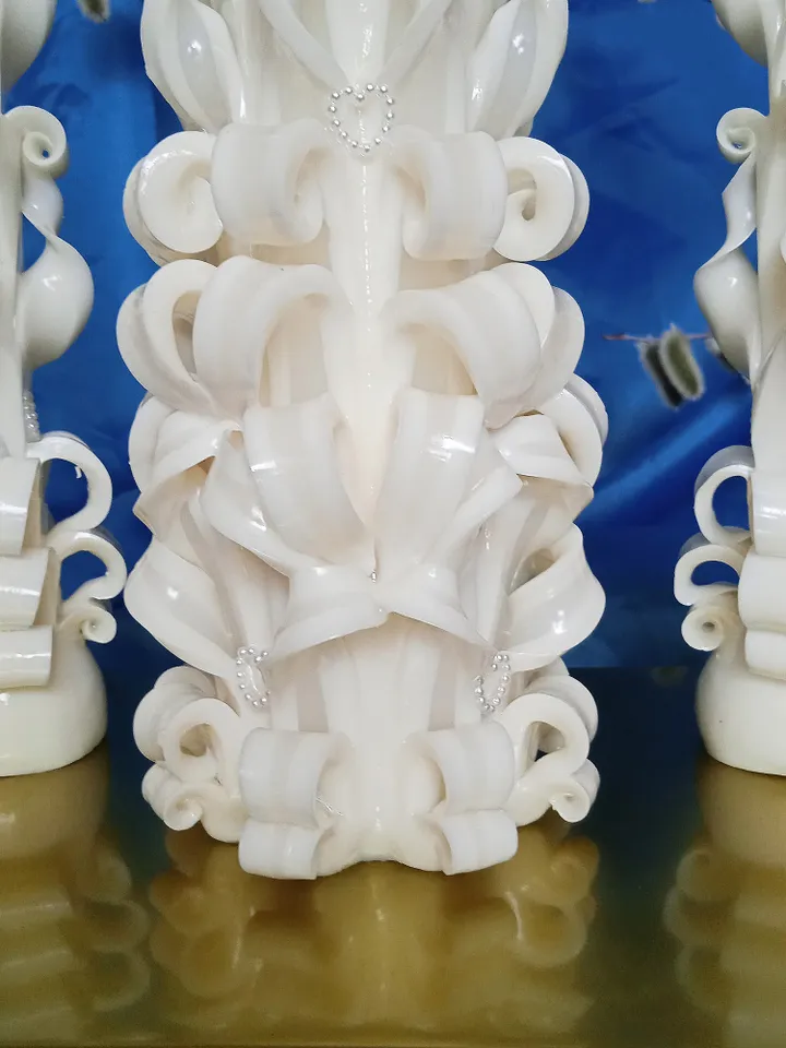 Carved candle set, Large candle height is 8 inches, two thin candles height is 9.8 inches