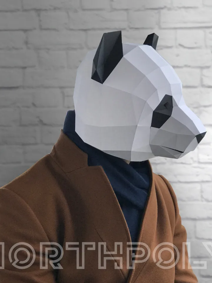 Panda Mask Papercraft, Bear, Digital Template, PDF Download, Gurko, 3D Low Poly Animal Mask, DIY Origami, Pepakura, Paper Mask, DIY Costume