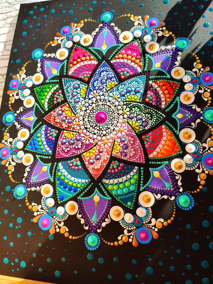Mandala Acrylic Painting Original Dot Art on the Canvas 30 by 40 cm / 12 by 16 "