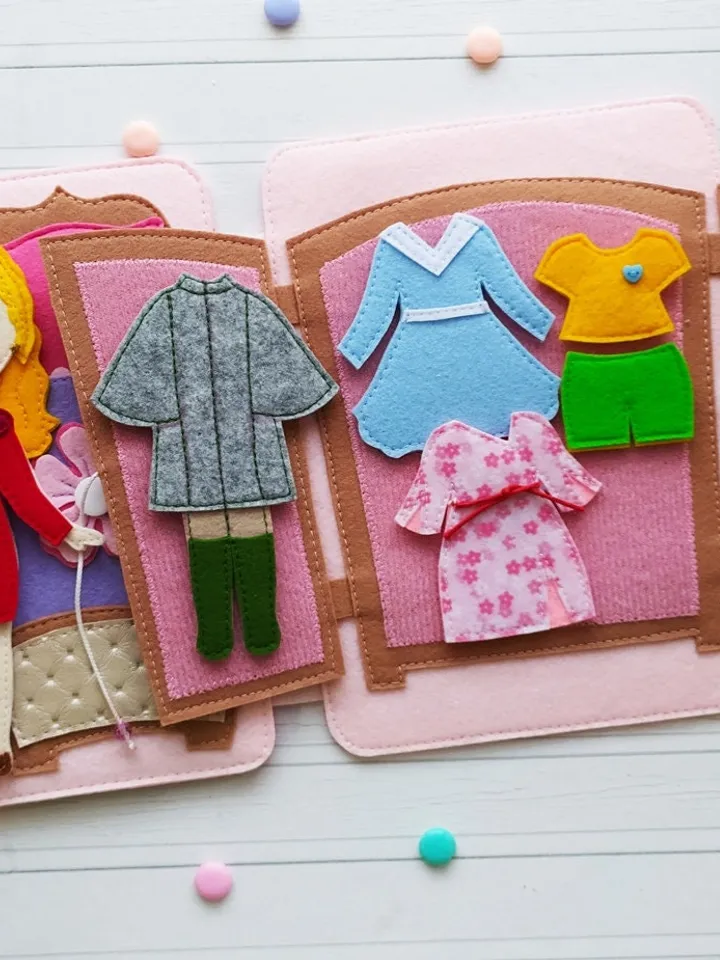 Felt Dollhouse Quiet book pattern pdf, Felt doll Pattern with clothes set, Dress up Doll, Felt book pattern for girl