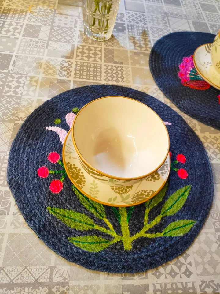 round rug,mug rug,coffee table stand,home decor,cotton round placemat colored,printed napkins,table decoration,dresser decor,rustic napkin