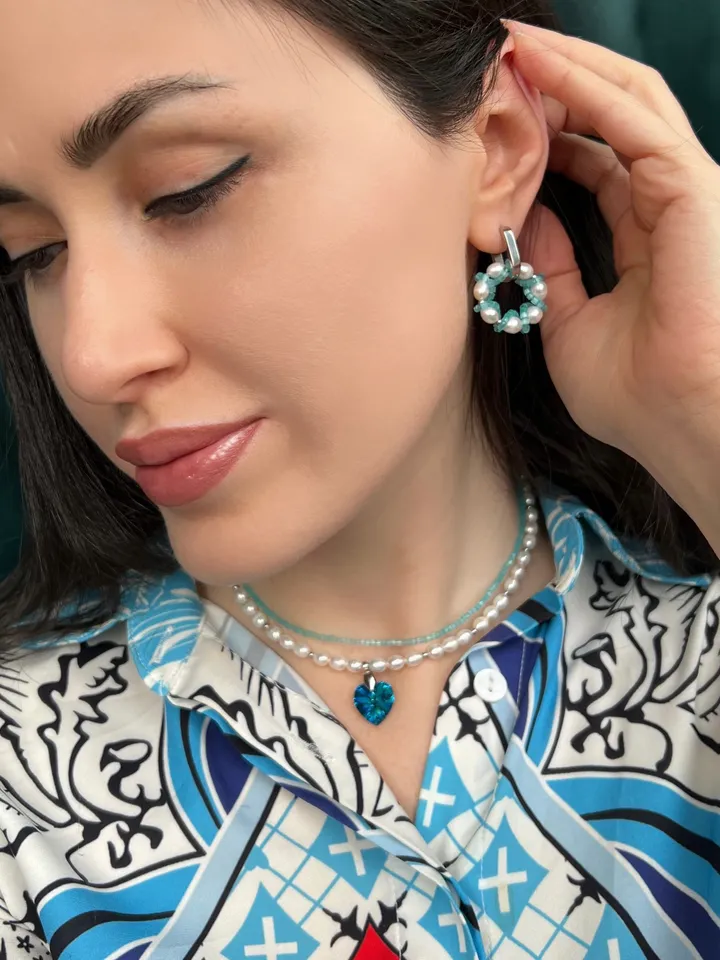 Natural Pearl Jewelry Set Necklace Earrings OCEAN HEART