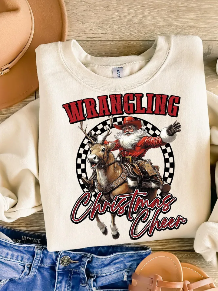 Western Christmas design Png - Cowboy Santa Claus graphic for sublimation and DTG printing - Country Christmas t-shirt design Png - Digital