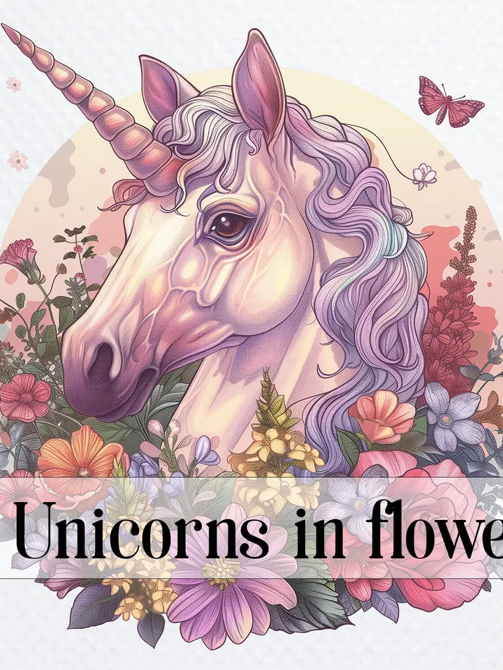 12 Unicorn in flowers Clipart, Unicorn Сlip Art, Cute Unicorn digital download, Flower Unicorn Png, sublimation Unicorn Png