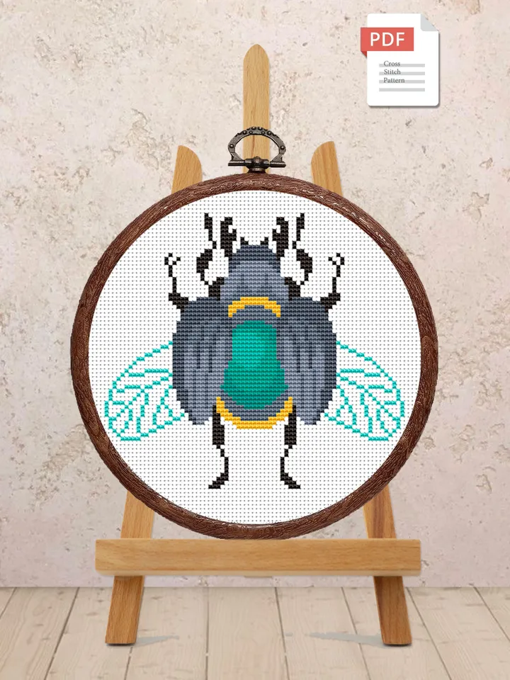 The Beetle Cross Stitch Pattern, Summer Cross Stitch, Embroidery Beetle, Insect Cross Stitch Pattern, Modern Cross Stitch Pattern #anm009