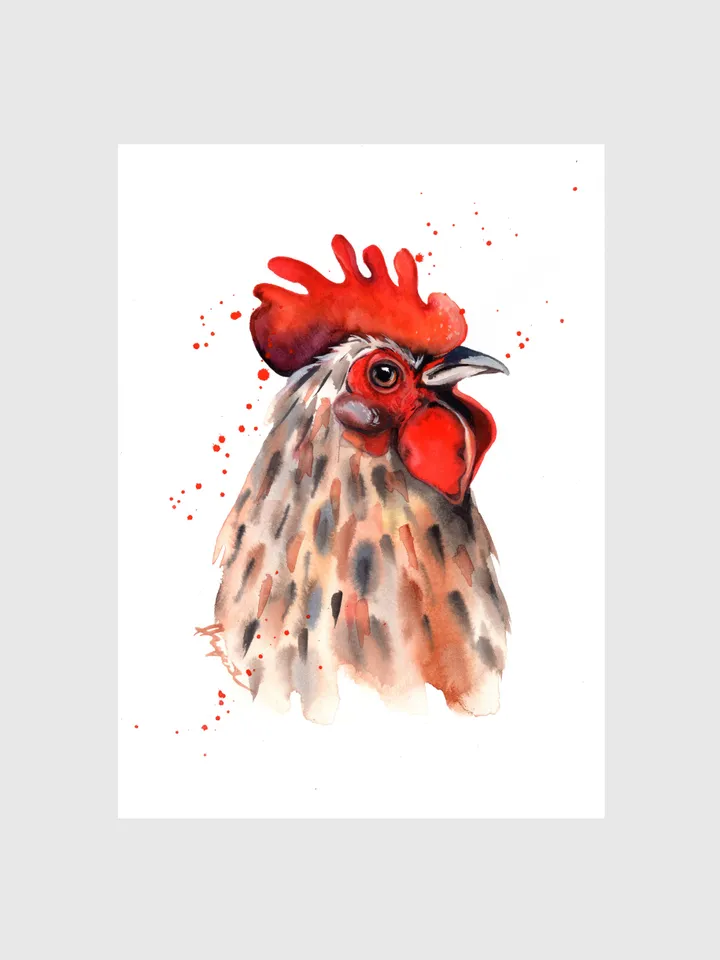 Rooster Original watercolor, farm bird painting, wall decor, 8x11 in handmade art by Anne Gorywine