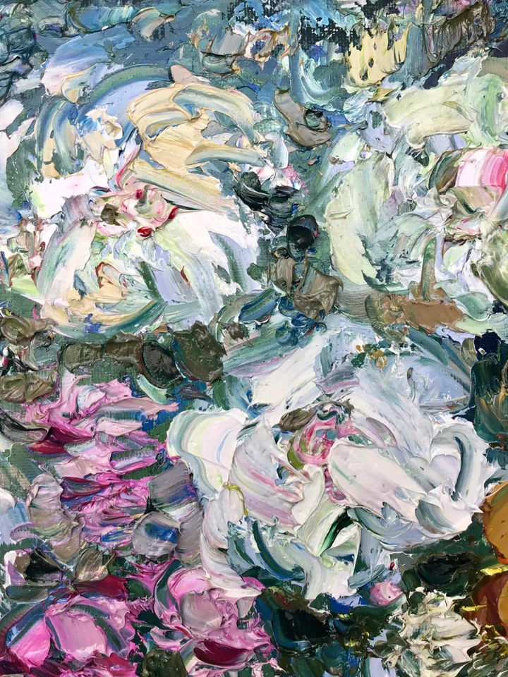 Flower garden,original oil impasto painting on canvas,floral landscape painting,pink white flowers painting on large canvas,wall decoration