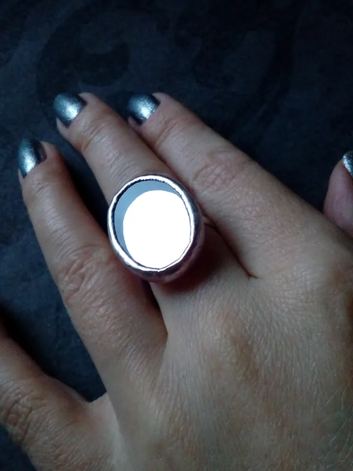 Mirror oval ring, Halloween ring, witchy aesthetic, tin soldered glass ring, stained glass ring, protection ring